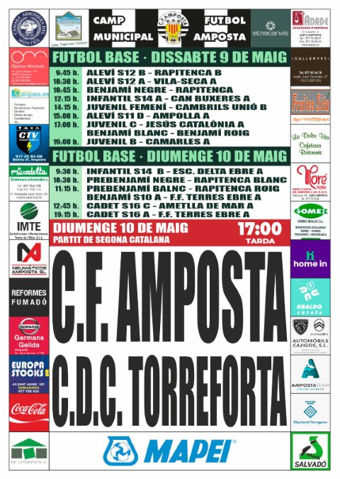 Jornada 29 SEGONA CATALANA GRUP 6. Diumenge 10 de maig 17:00 hores: CF AMPOSTA - CDC TORREFORTA